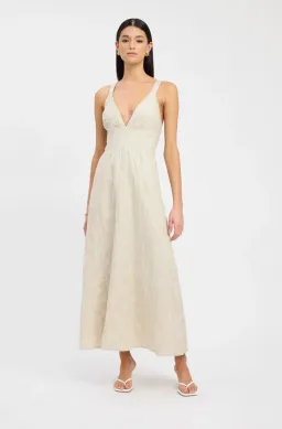 Kookai Palm Tallulah Vee Midi Dress Beige Size 6 for rent on The Volte - image 1