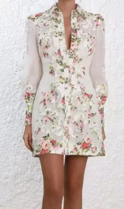 Zimmermann Radiate Applique Shirt Mini Dress Floral Size 2 / Aus 10 for rent on The Volte - image 1