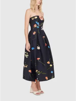 Leo Lin The Fields Embroidered Bustier Midi Dress Black Size 14 for rent on The Volte - image 3