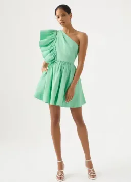 AJE Bonjour Assymetric Mini Dress Green Size AU 8 for rent on The Volte - image 1