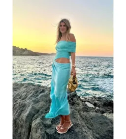Benni Nico Off Shoulder Maxi Dress Aquamarine Size AU  8 for rent on The Volte - image 3