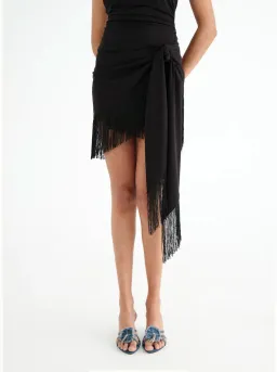 Benni Carolina Fringe Halter Mini Dress Black Size 10 for rent on The Volte - image 4