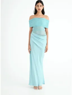 BENNI Nico Off Shoulder Maxi Dress Aquamarine Size 10 for rent on The Volte - image 1