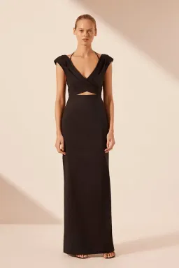 Shona Joy Lani Cross Front Ruched Maxi Dress Black Size 10 for rent on The Volte - image 1