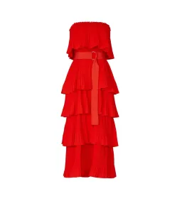 Essentiel Antwerp Valentina Ruffled Midi Dress Berry Red Size AU 10 for rent on The Volte - image 6