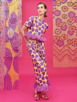 Celiab Clara Shirt And Pheobe Pant Yellow Purple Daisy Print Size 12 for rent on The Volte - image 1