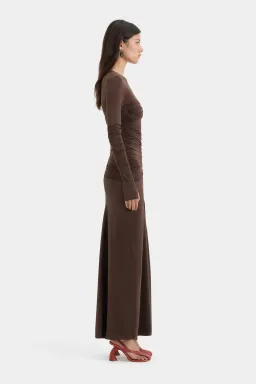 Sir Alessia Draped Jersey Satin Maxi Gown Brown Size 8  for rent on The Volte - image 3