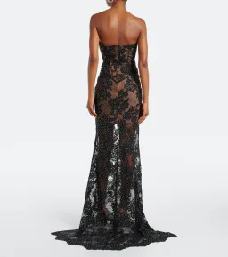 Self Portrait Rhinestone Lace Maxi Dress Black Size S/AU 8 for rent on The Volte - image 3