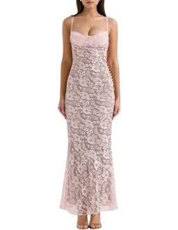 House of CB Azzurra Lace Godet Gown in Pink Size 8 for rent on The Volte - image 1
