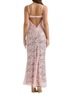 House of CB Azzurra Lace Godet Gown in Pink Size 8 for rent on The Volte - image 3