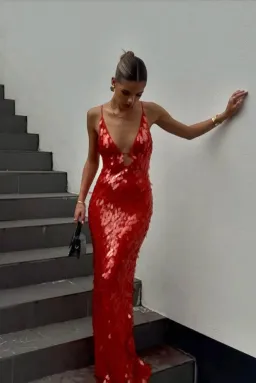 Misha Sapphire Sequin Maxi Dress Red Size 10/M for rent on The Volte - image 5