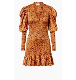 Scanlan Theodore Silk Leopard Shirred Mini Dress Brown Size AU 6 for rent on The Volte - image 5