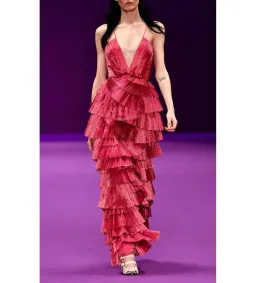 Alice McCall Making Me Blush Tiered Ruffle Gown Pink Size AU 8 for rent on The Volte - image 1