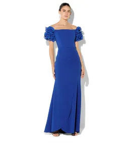 Montique Diana Sapphire Ruffle Sleeve Gown Blue Size AU 10 for rent on The Volte - image 1