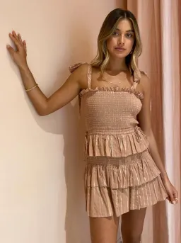 Shona Joy Corinne Shirred Mini Dress Desert Rose Size 8 for rent on The Volte - image 4