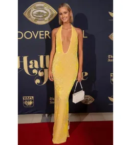 Natalie Rolt Delilah Gown Yellow Sequin Size 0/AU 6 for rent on The Volte - image 1