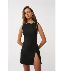 By Johnny Devora Jewel Trim Mini Dress in Black Silver Size 8 for rent on The Volte - image 4