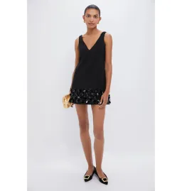Self Potrait Black Crepe 3d Sequin Mini Dress Black Size AU 8 for rent on The Volte - image 1