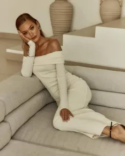 Sofia the Label Gia off the Shoulder  Dress Cream Size 10 for rent on The Volte - image 1