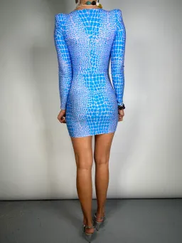 Alex Perry Howell Printed Mini Dress in Blue Size 10 for rent on The Volte - image 2