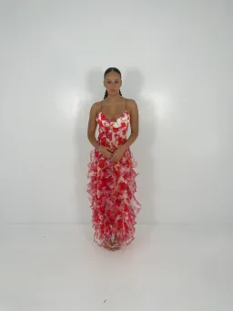 Menti Red Iris Floral Midi Dress Size 8 for rent on The Volte - image 1