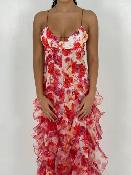 Menti Red Iris Floral Midi Dress Size 8 for rent on The Volte - image 2