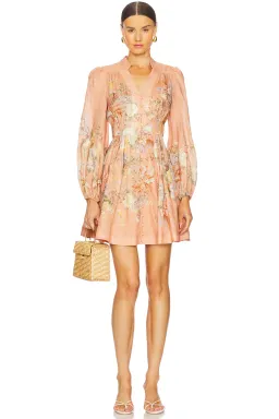 Zimmermann Tallow Plunge Mini Dress Pink Multi Floral Size AU 8 for rent on The Volte - image 1
