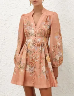 Zimmermann Tallow Plunge Mini Dress Pink Multi Floral Size AU 8 for rent on The Volte - image 2