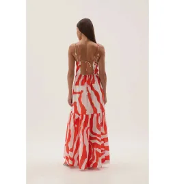 Aje Marley Tiered Maxi Dress in Coral Zebra Size AU 6 for rent on The Volte - image 4