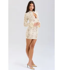 House of CB Brianna Keyhole Lace Longer Mini Dress in Buttermilk in Size S / AU 8 for rent on The Volte - image 2