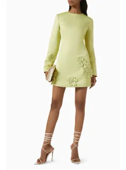 Leo Lin Aliza Long Sleeve Petal Mini Dress Chartreuse Size AU 10 for rent on The Volte - image 1