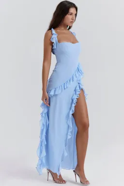House of CB Ariela Soft Blue Ruffle Maxi Dress Blue Size L / Size AU 12 for rent on The Volte - image 3