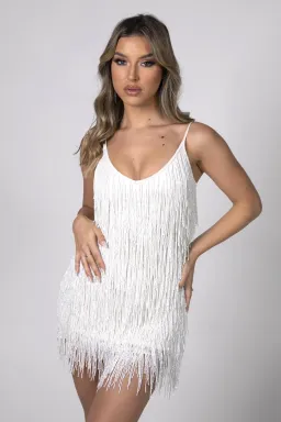 Noodz Boutique Salma Beaded Fringe Mini Dress White Size AU 8 for rent on The Volte - image 1