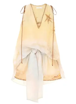 Zimmermann Balance Plunge Mini Dress Yellow Seascape Size 0p/AU 6 for rent on The Volte - image 4