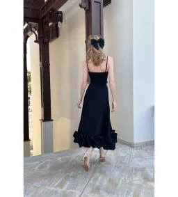 Post Meridiem Flounce Bustier Midi Dress in Deep Black Size XS / AU 6 for rent on The Volte - image 3