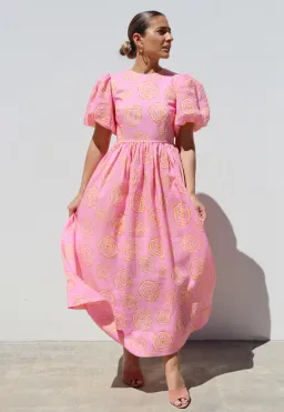 Isabella Longginou Peony Puff Sleeve Dress Midi Size AU 14 for rent on The Volte - image 1