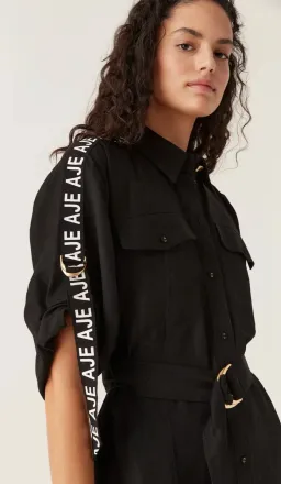 Aje Signal Logo Shirt Mini Dress Black Size 12 for rent on The Volte - image 4