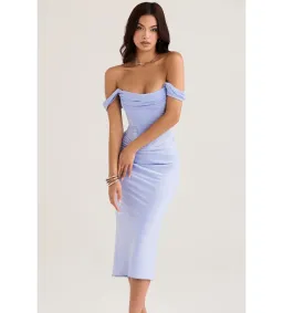 House of CB Natalya Sky Satin Corset Midi Dress Sky Blue Size S/Size AU 8 for rent on The Volte - image 2