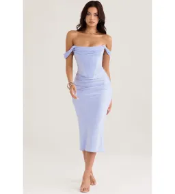 House of CB Natalya Sky Satin Corset Midi Dress Sky Blue Size S/Size AU 8 for rent on The Volte - image 1