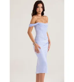 House of CB Natalya Sky Satin Corset Midi Dress Sky Blue Size S/Size AU 8 for rent on The Volte - image 4