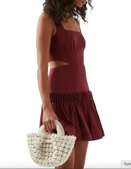 Aje Audette Pleated Mini Dress Burgundy Size 6 for rent on The Volte - image 3