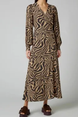Ganni Tiger Print Midi Wrap Dress Animal Print Size AU 8 for rent on The Volte - image 3