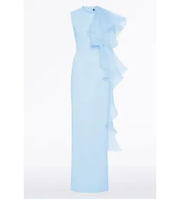 Carla Zampatti  Pale Blue Crepe Ruffle Shoulder Maxi Gown Size 8 for rent on The Volte - image 5