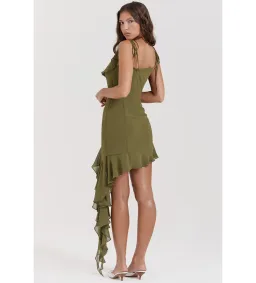 House of CB Marcia Ruffle Mini Dress Olive Size XS/AU 6 for rent on The Volte - image 3