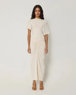 Khy x Atlein Asmmetrical Ruche Dress Cream Size M for rent on The Volte - image 1