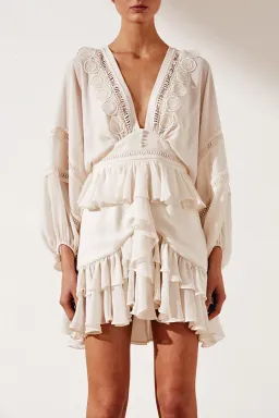 Shona Joy Rafaella Plunge Frill Mini Dress Cream Size 6 for rent on The Volte - image 2