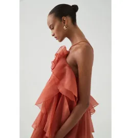 Aje Pandorea Layered Maxi Dress Coral Clay Size AU 6 for rent on The Volte - image 3
