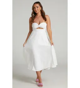 Avie Midi Dress Twist Strapless Cocktail Dress in Off-White Size 12 for rent on The Volte - image 1