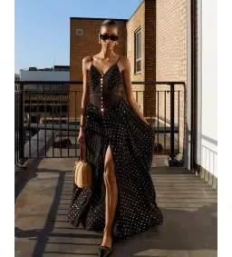 Self Portrait  Black and Gold Chiffon Maxi Dress Size AU 8 for rent on The Volte - image 2