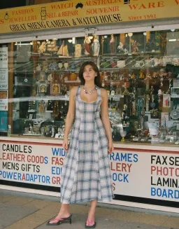 Katharina Lou Annabel Dress In Blue Beige Size 14  for rent on The Volte - image 1